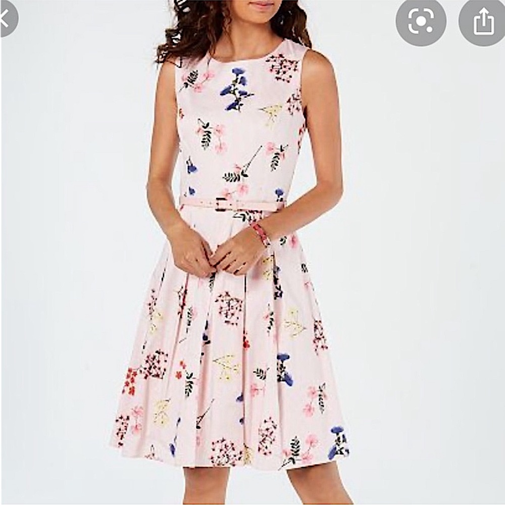 Tommy Hilfiger ballerina pink and‎ blue floral belted sleeveless dress size 10